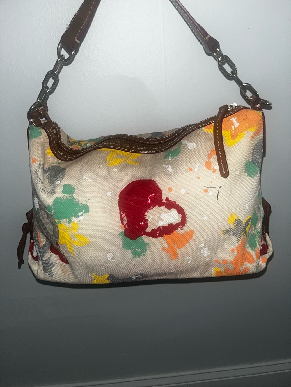 Dooney & Bourke Multicolor Floral Canvas Shoulder Bag with Brown Trim - Picture 3 of 11